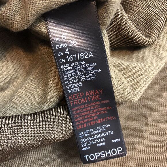 Topshop Womens Sweater Size 4 Olive Green V Neck Lightweight Slouchy FLAW - Picture 6 of 8